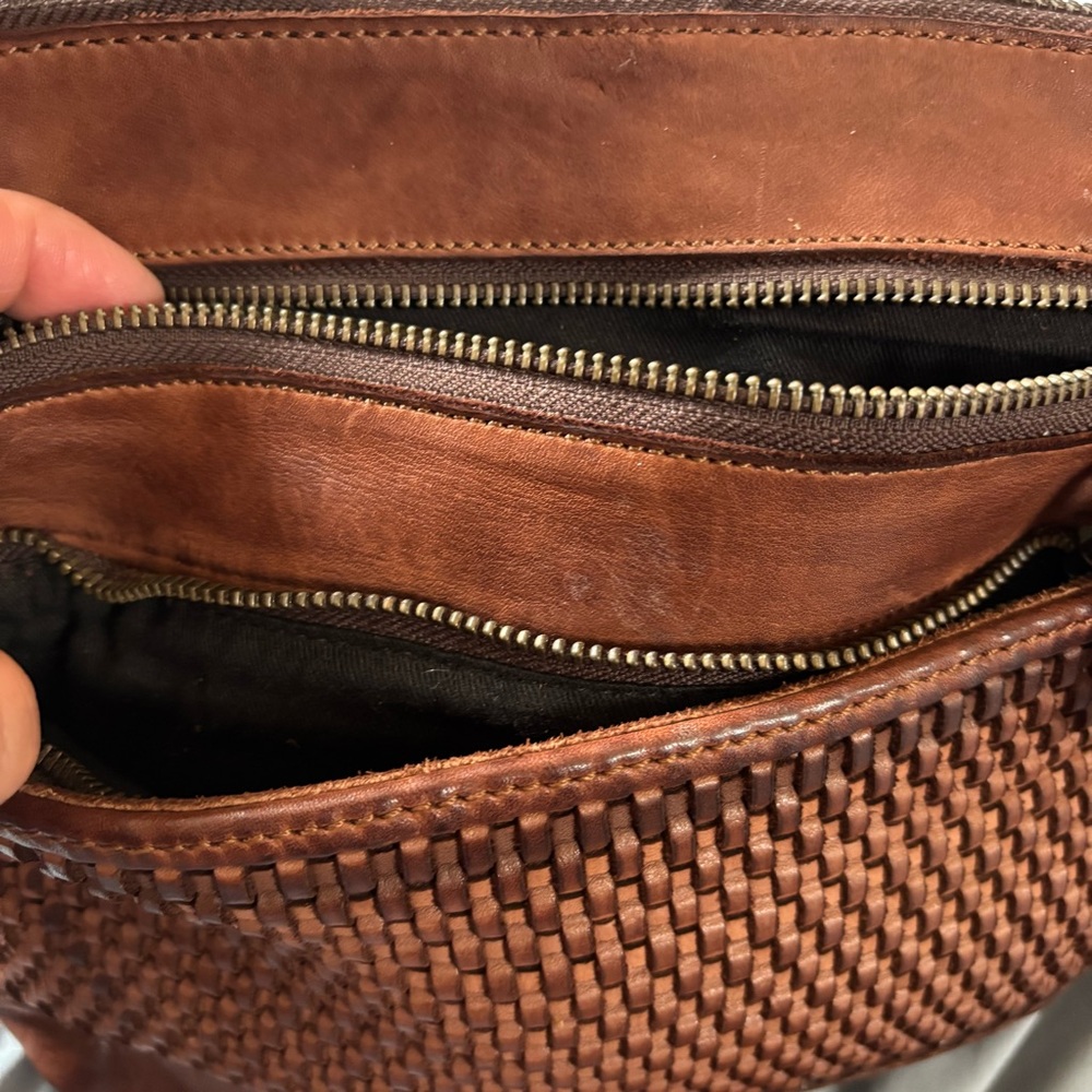 New Harbour 2nd Brown Leather Clutch Purse / Belt Bag Crossbody w/ Woven Front - Picture 14 of 16